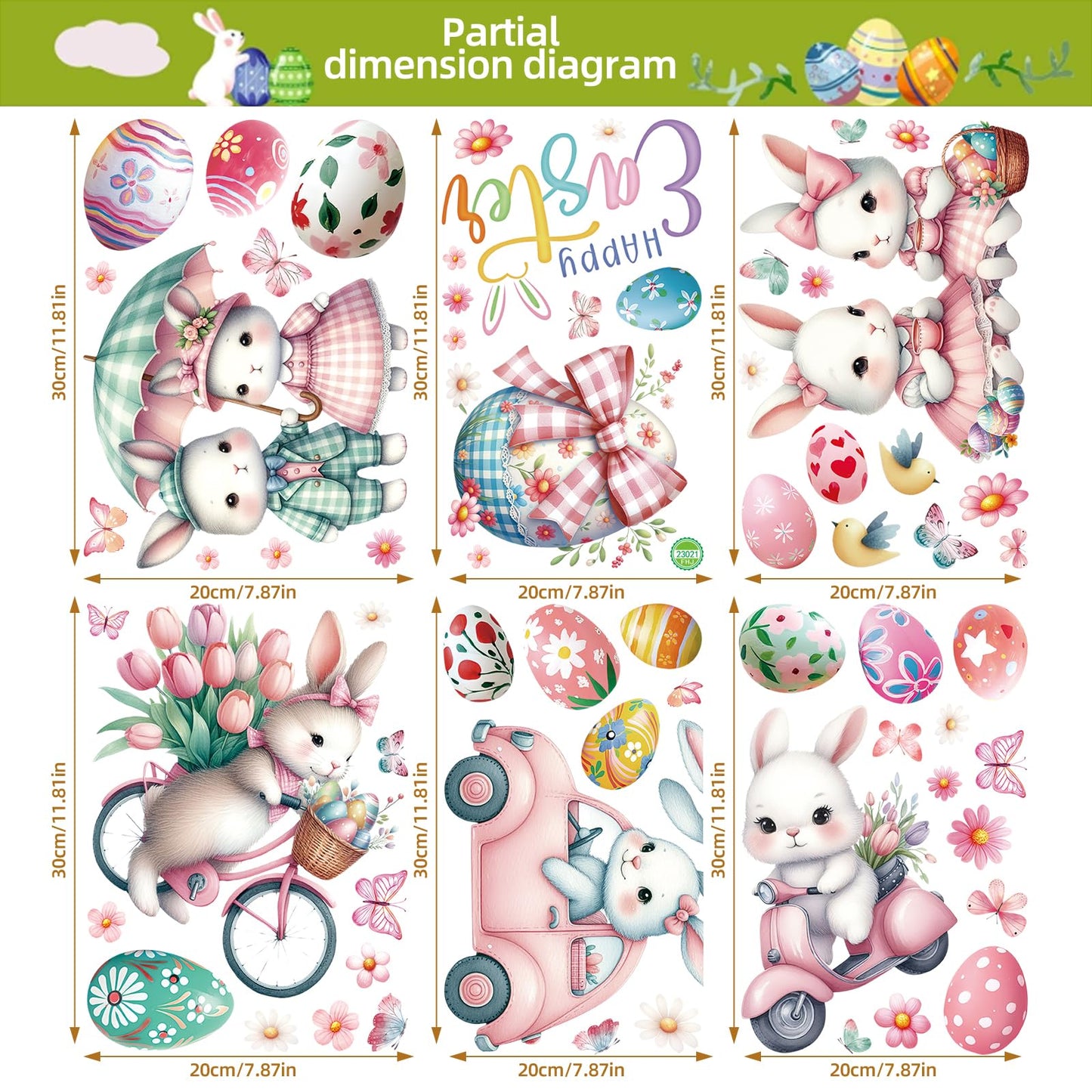 Easter Window Clings, 65 PCS Easter Stickers, Reusable Double-Sided Cute Large Bunny Egg Butterfly Lily Flowers Stickers for Home Office Glass Display Party Supplies, Party, Home, Office
