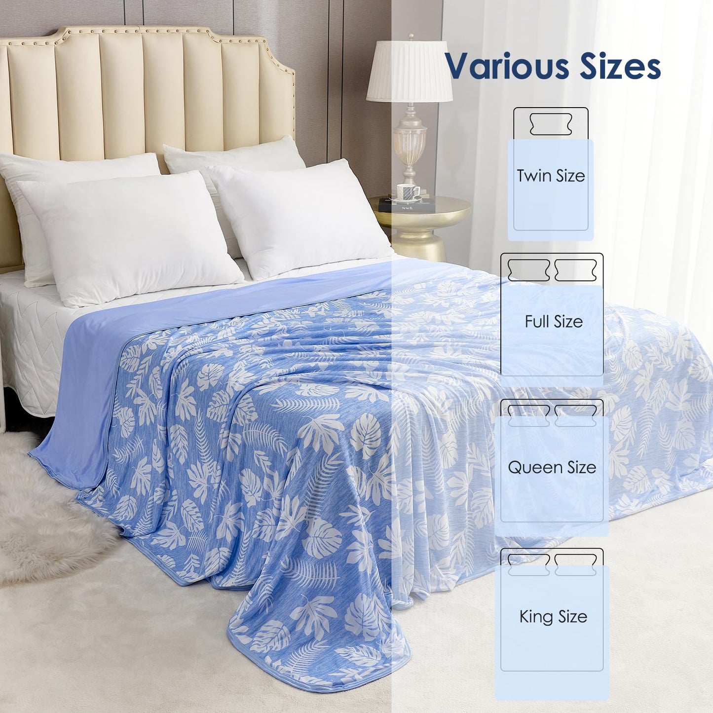 VK VK·LIVING Cooling Blanket for Hot Sleepers Breathable Summer Blankets Q-Max 0.5 Arc-Chill Cooling Thin Blankets for Night Sweats, Lightweight Double Sides Summer Blanket(Twin 60"x80", LightBlue)