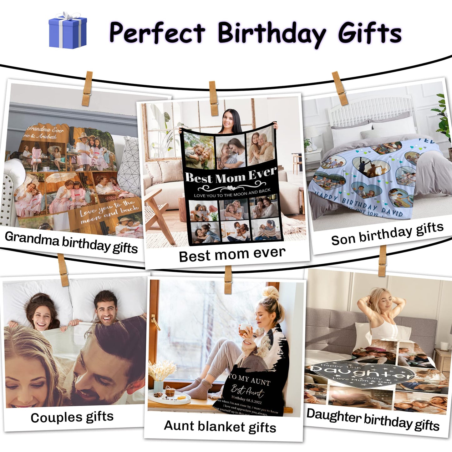 Best Mom Ever Custom Blanket, Birthday Gifts for Mom from Daughter Son with Pictures, Customized Photo Collage Mother Blankets Wife Birthday Gifts, Personalized Flannel Blanket with Photo as a Gift