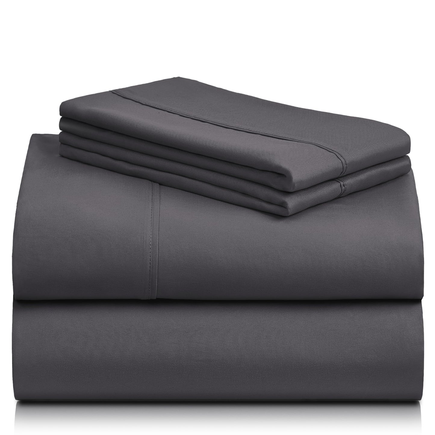 LuxClub 4 PC Queen Sheet Set, Sheets Queen Size, Deep Pockets 18" Wrinkle Free Cooling Sheets Machine Washable Hotel Bedding Silky Soft - Dark Grey Queen