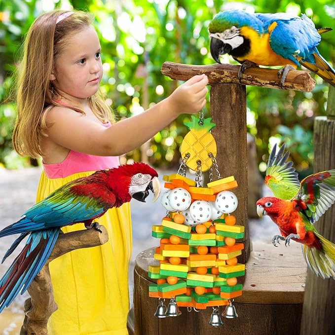 Parrot Toys 18 inches Bird Shredding Toys for Medium Large Parrots, Cockatiels, Macaw, African, Conure Bird Toy Natural Poplar Wood Material