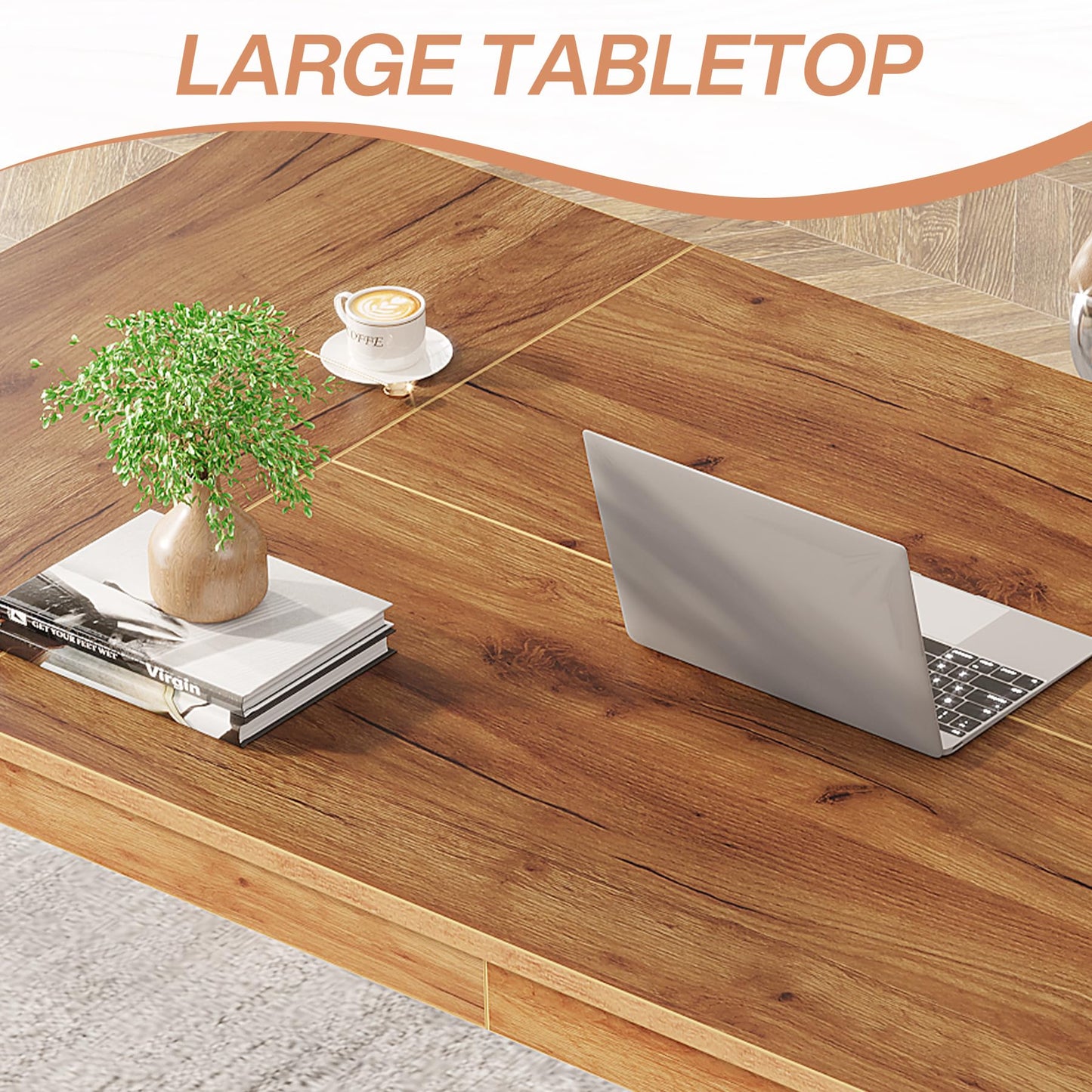 Tribesigns 62-Inch Large Executive Desks, Modern Computer Office Desk, Study Writing Table Home Office Desk Workstation with Thickened Wooden Legs, Brown