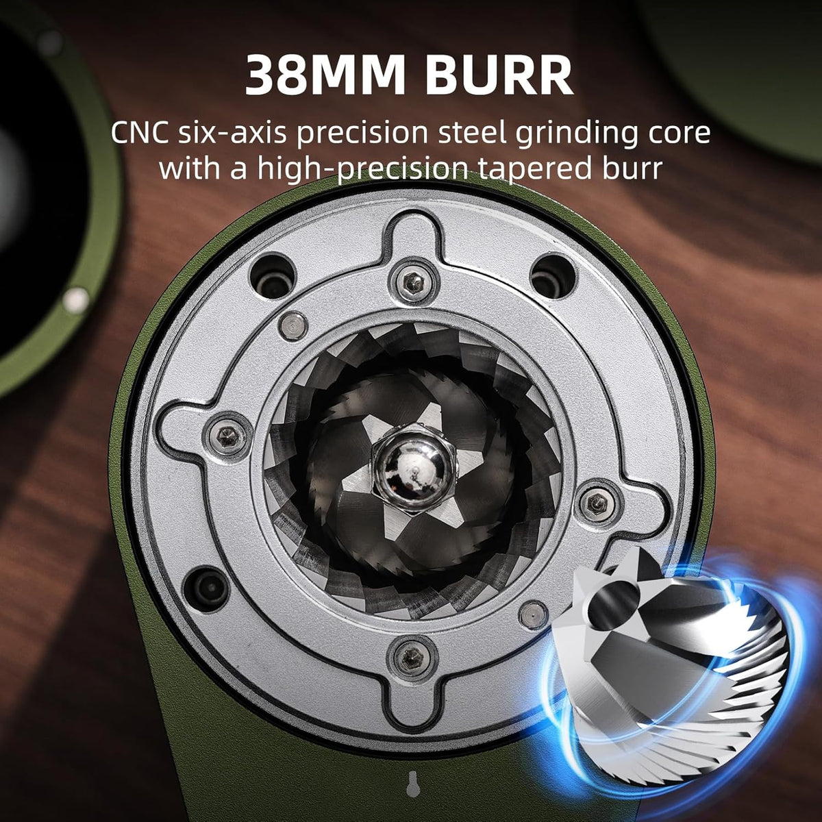 Bincoo DM09 Electric Coffee Grinder with CNC Steel Burr,Stepless Adjustable Settings Coffee Bean Grinder, Compact Design, Quiet Operation – For Espresso,Pour Over,French Press(Green)