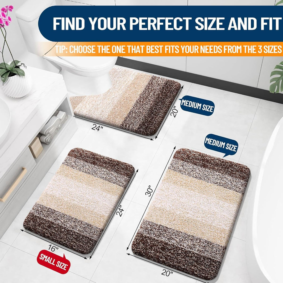 OLANLY Bathroom Rug Mat 24x16, Extra Soft and Absorbent Microfiber Bath Rugs, Non-Slip Plush Shaggy Bath Carpet, Machine Wash Dry, Bath Mats for Bathroom Floor, Tub and Shower, Brown
