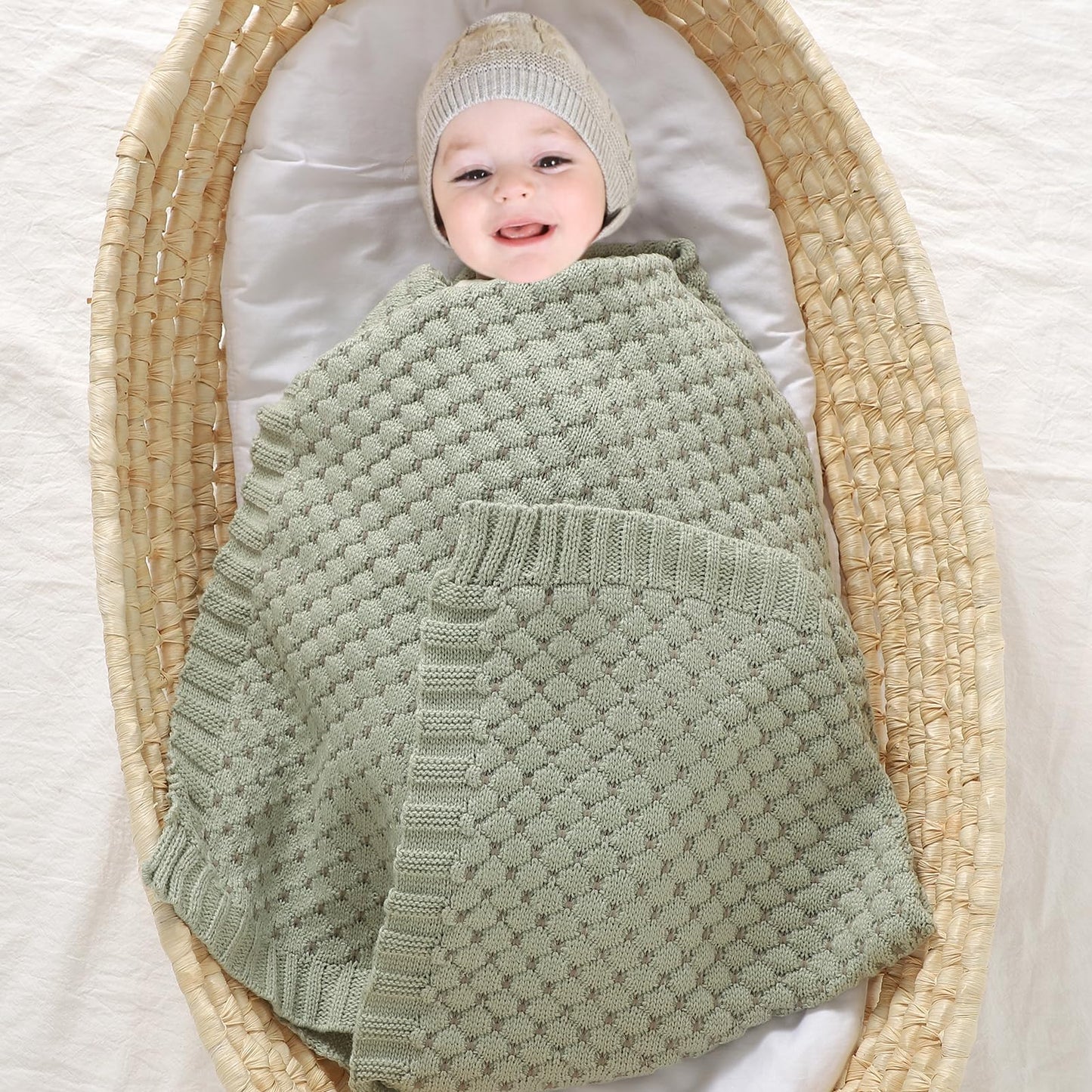 mimixiong Baby Blanket Knitted Soft Swaddling Receiving Baby Blankets for Crib Stroller Sage Green 40x30 Inch