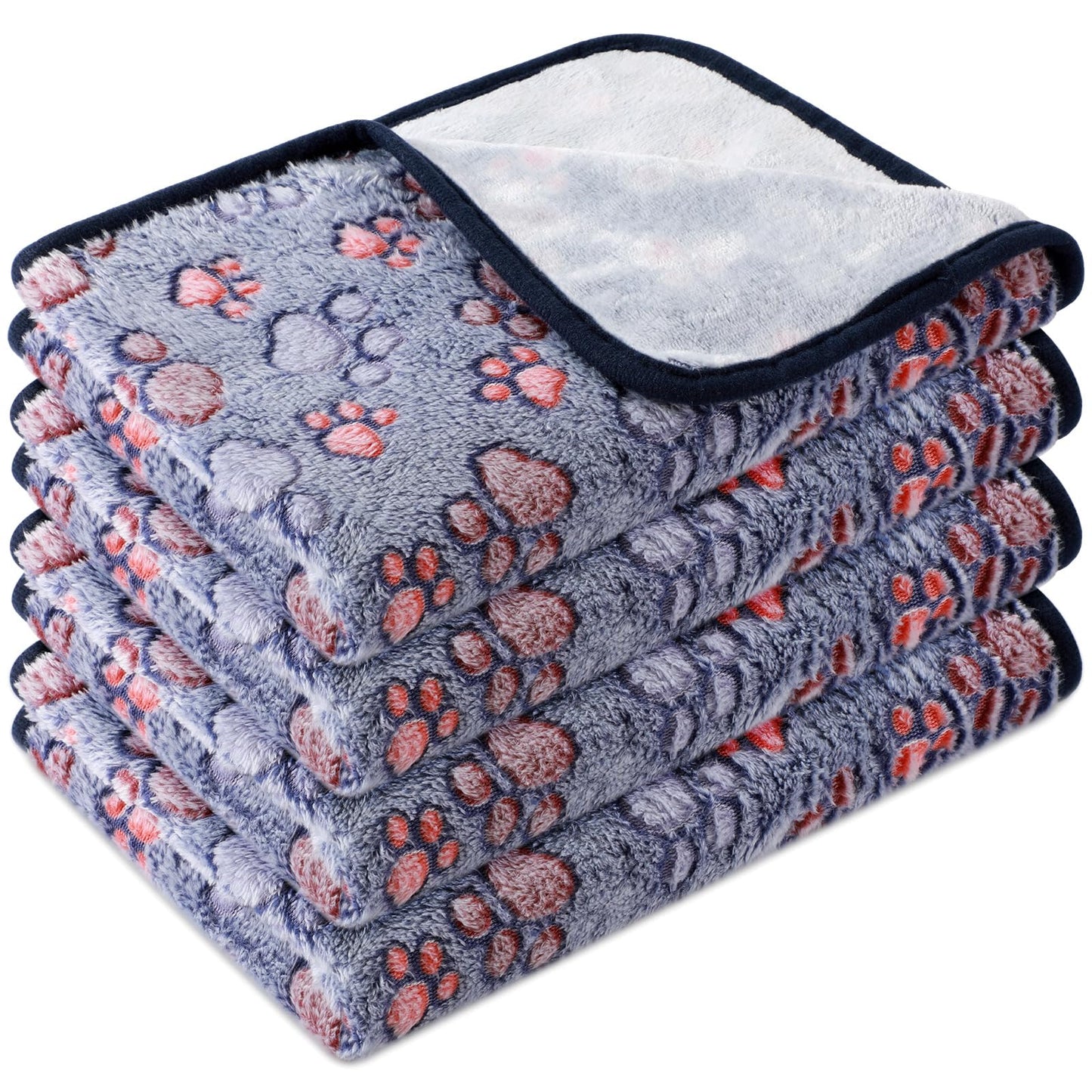 Tatuo 4 Pcs Dog Blanket for Pet Puppy Teething Toys Paw Print Fleece Blanket for Pet Cat Soft Warm Sleep Mat Guinea Pig Cage Mat(Small(24 x 16 Inch),Blue)