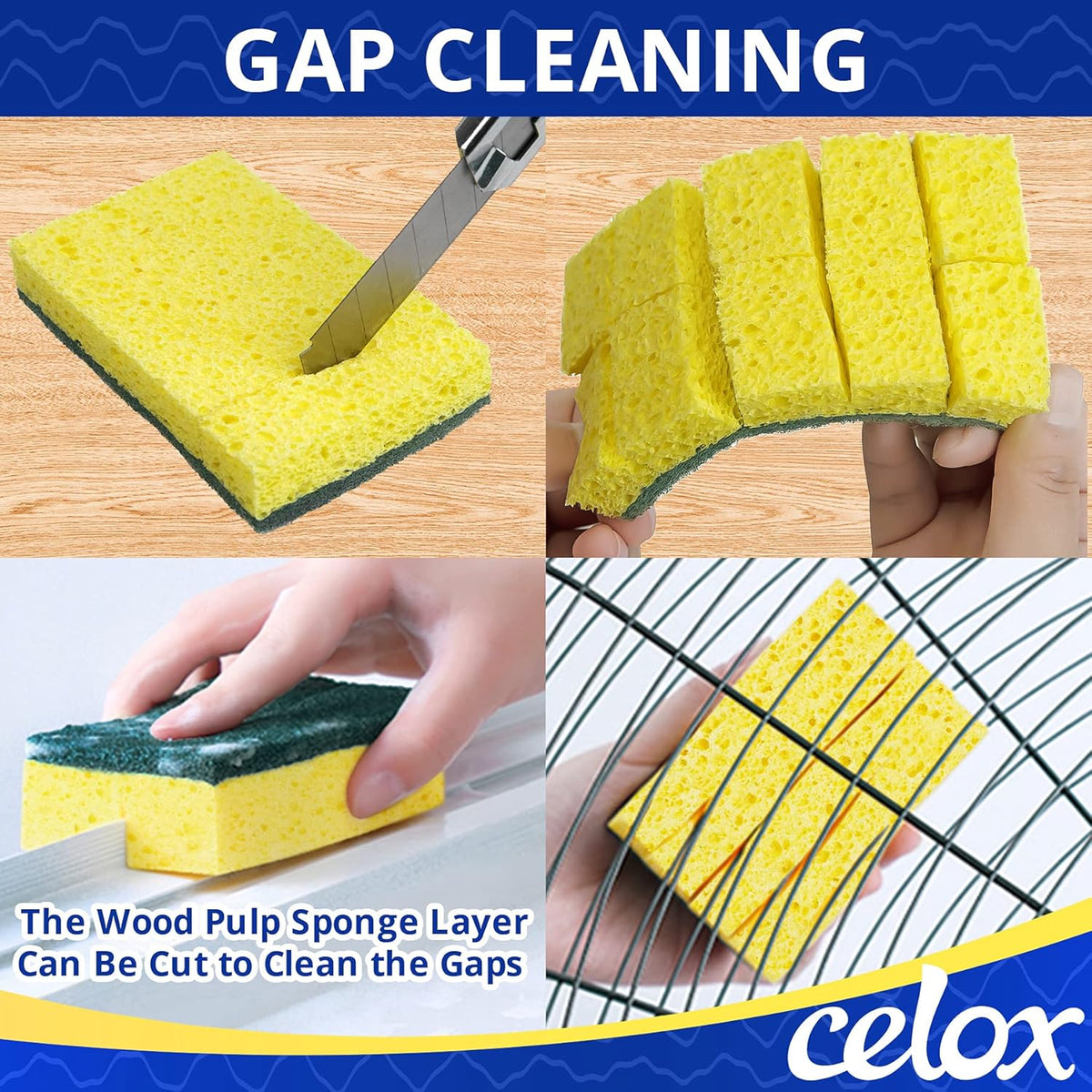 CELOX 36 Pack Dish Sponge for Kitchen, Dual Sided Scrub Sponge Heavy Duty, Non-Scratch Sponges Perfect for Kitchen Dishwashing and Household Cleaning, Highly Absorbent and Easy to Dry for Reuse