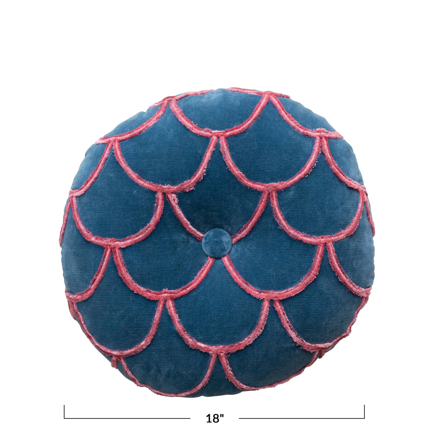 Creative Co-Op 18 Inches Round Cotton Tufted Scallop Pattern, Navy Blue and Pink Pillow, std
