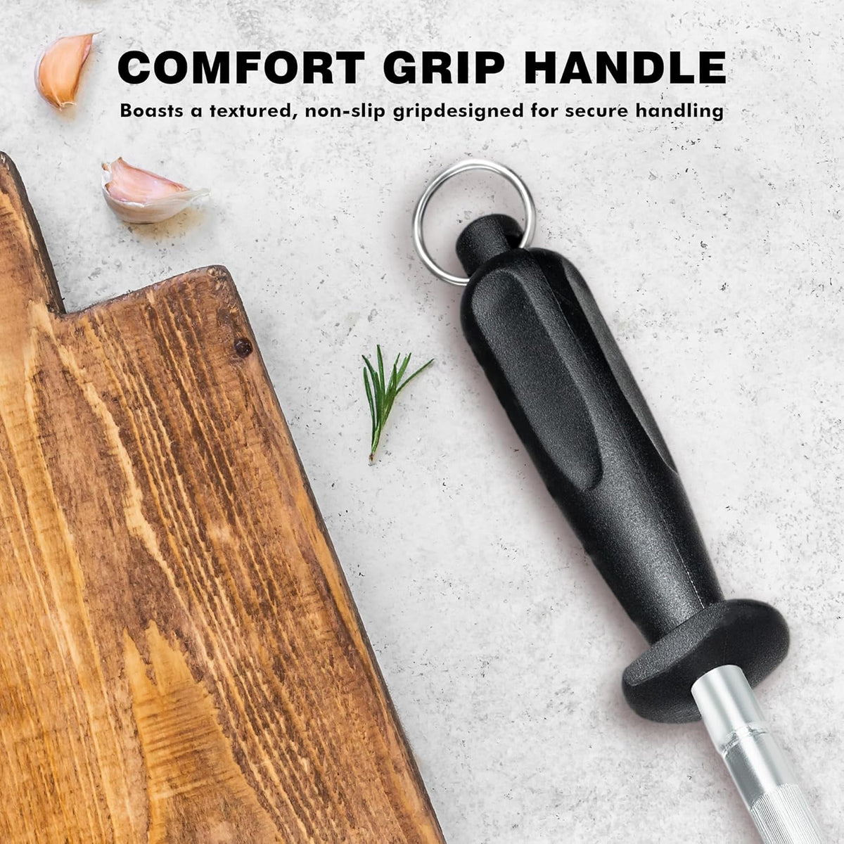 Knife Sharpener Rod, Kitchen Knives Sharpener Carbon Steel Professional Knife Sharpening Steel, Honing Rod with Hanging Holes (13 inches)