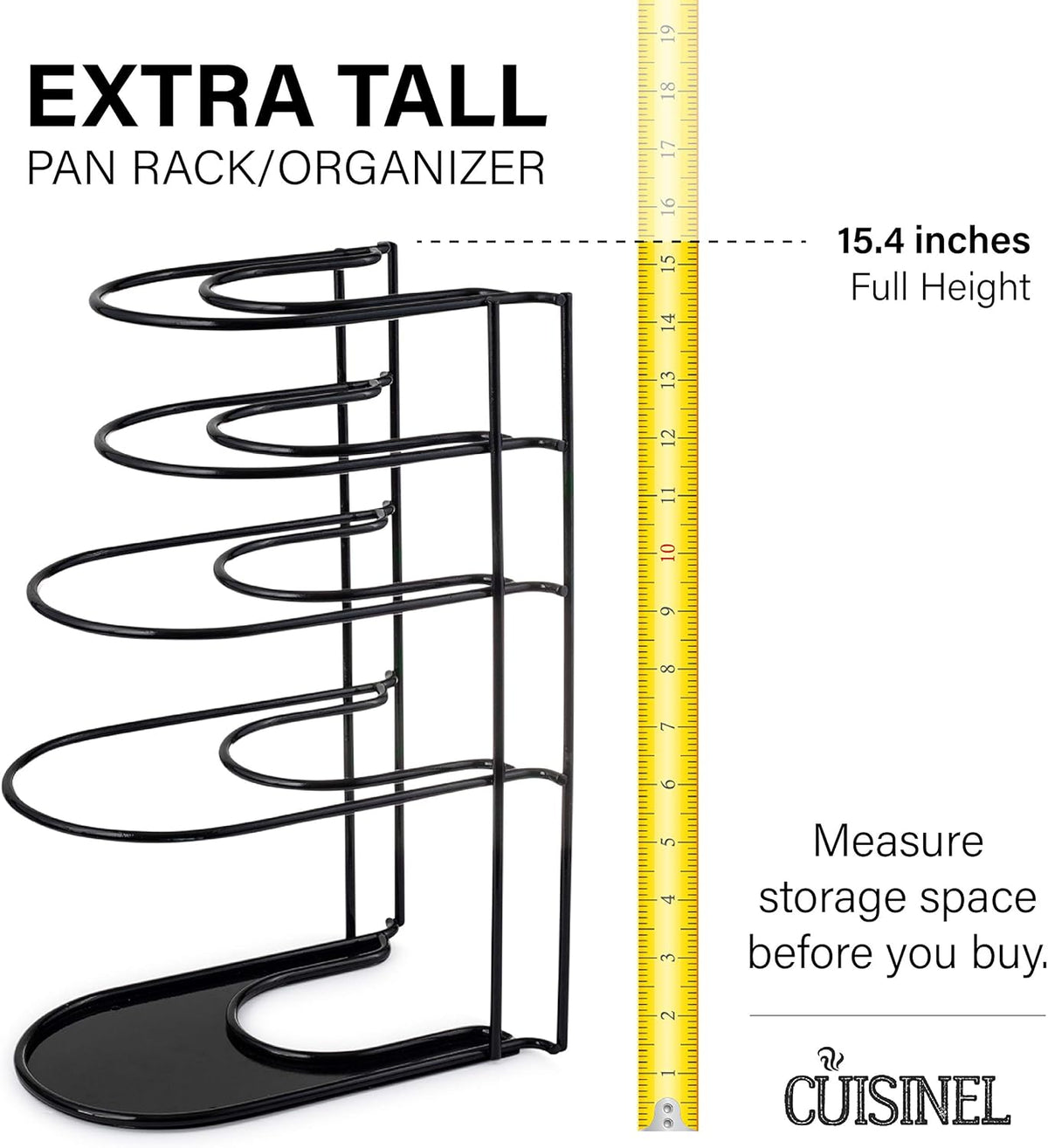 Cuisinel Heavy Duty Pots and Pans Organizer - Extra Large 5-Tier Rack - Holds Cast Iron Skillets, Dutch Oven - Durable Construction - Space Saving Kitchen Storage - No Assembly Required - Black 15.4"