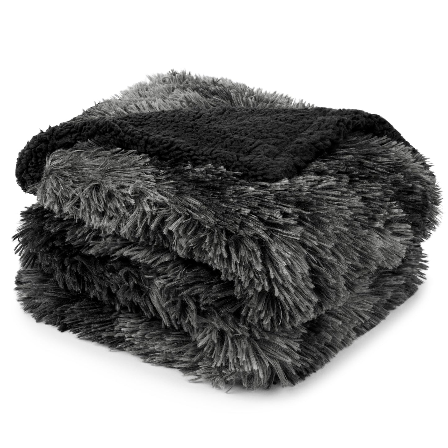 Pavilia Black Fluffy Bed Blanket, Queen Size, Fuzzy Plush Warm Large Blanket for Couch Sofa, Super Soft Thick Faux Fur Sherpa, Tie-Dye, 90x90