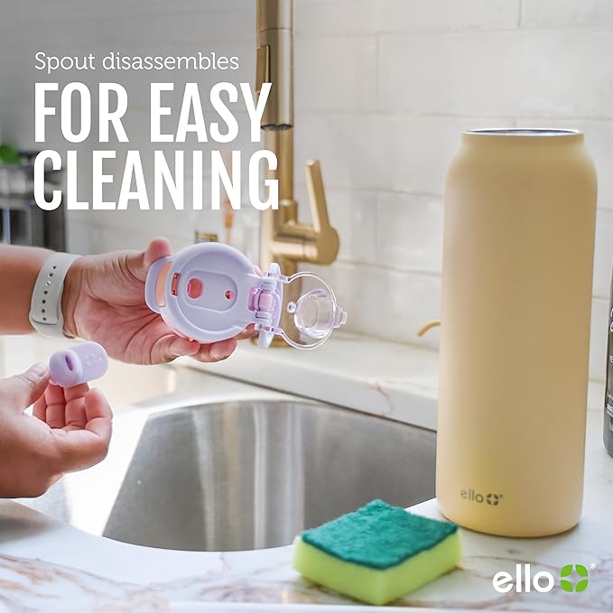 Ello Pop & Fill 22oz Stainless Steel Water Bottle with QuickFill Technology, Double Walled and Vacuum Insulated, Leak Proof Locking Lid, Straw and Chug, Fits Cupholder, Reusable BPA Free, Strawberries