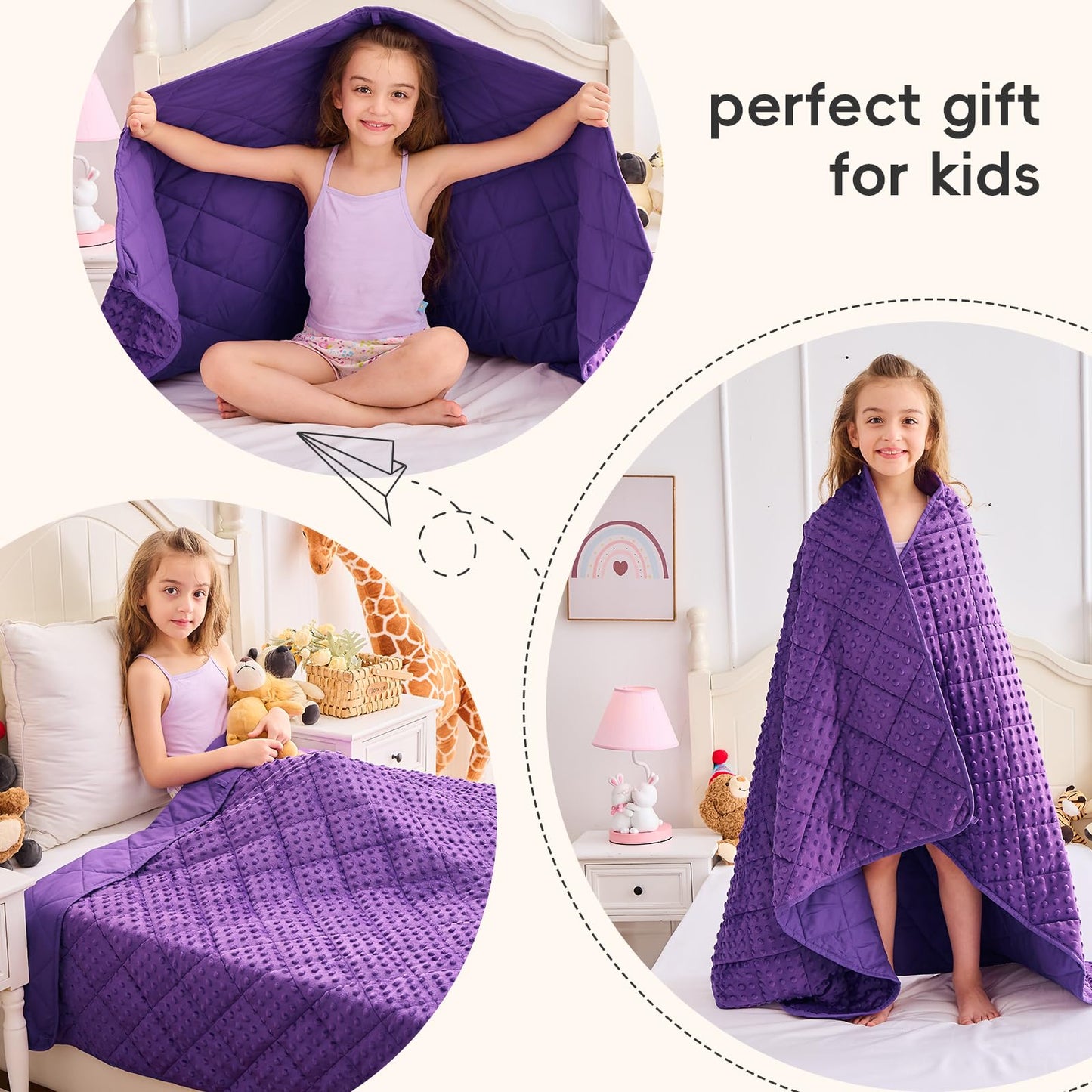 Weighted Blankets Kid 5 Pounds Girls Fleece Weighted Throw Blanket Washable Heavy Blanket Microfiber Children Winter Weighted Comforter Blanket for 5+Years, 36 * 48in, Purple