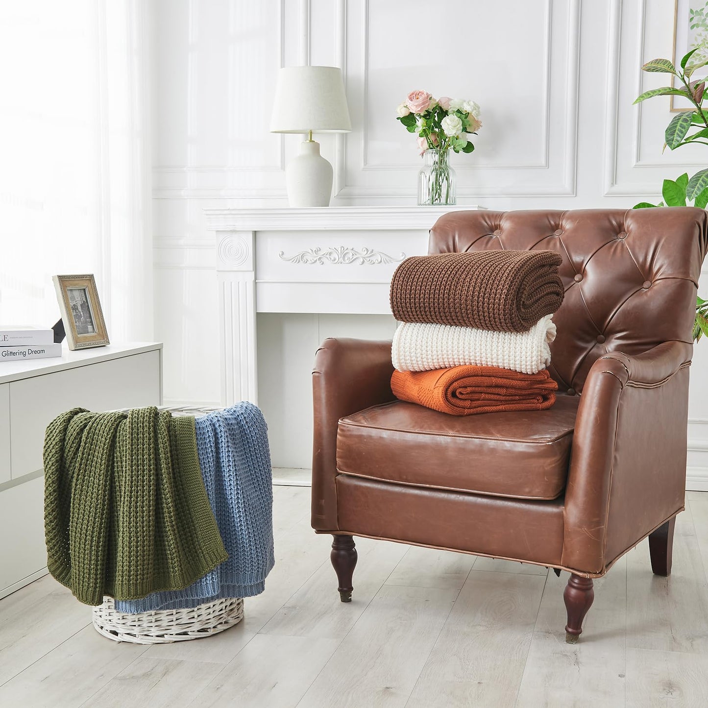 Douceur Brown Throw Blanket for Bed, Soft Chunky Cable Knit Throw Blanket, Classic Fisherman's Rib Stitch Pattern Throw for Living Room,60"X80"