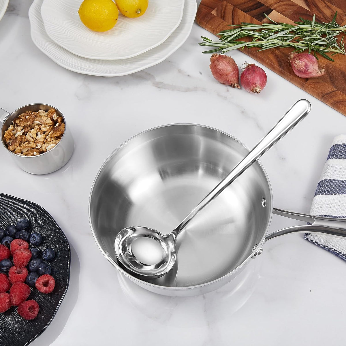 KEAWELL Premium 11" Verona Ladle, 18/10 Stainless Steel, Heavy-Duty with Deep Bowl, High-Polished Finish, Ergonomic Handle for Smooth Pouring, Dishwasher Safe (1, 11" Soup Ladle)