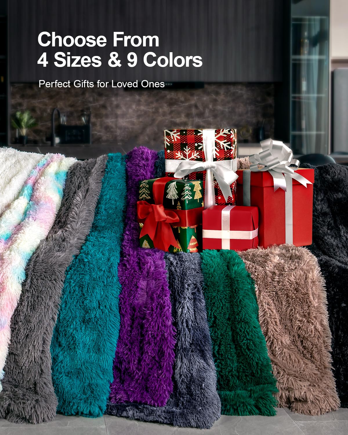 Pawque Faux Fur Blankets Queen Size 60x80 inches, Super Soft Fuzzy Fluffy Blanket, Warm Thick Sherpa Long Hair Shag Reversible Lightweight Cozy Throw for Bedroom Sofa Couch, Grey