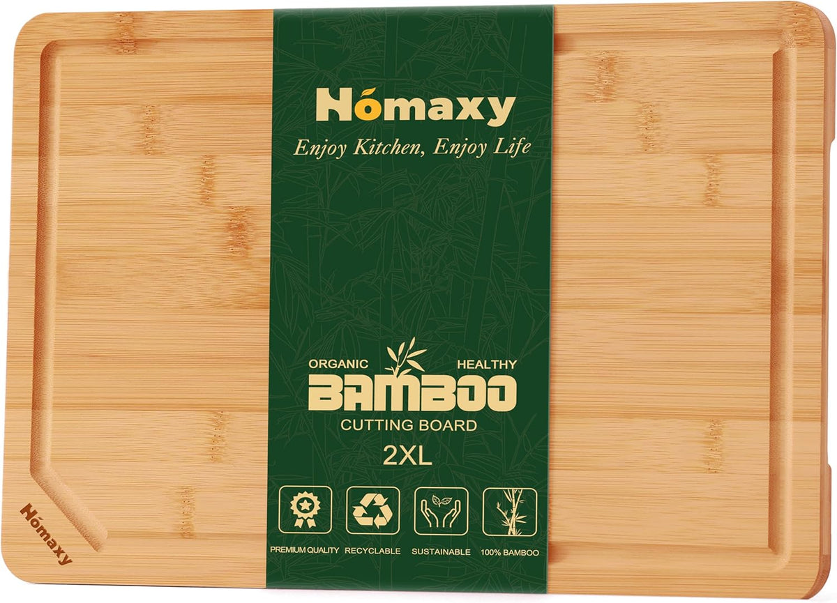 Homaxy Extra Large Organic Bamboo Cutting Boards for Kitchen, 20"x14" Wooden 2XL Cutting Board with Juice Groove and Handles, Charcuterie Butcher Block Wood Serving & Chopping Board - Pre Oiled