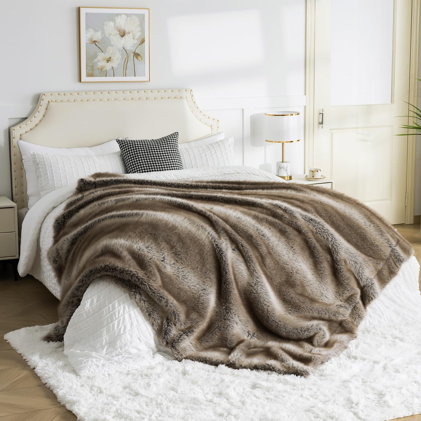 OMERAI Faux Fur Blanket, Ultra Soft Luxury Fuzzy Throw Blanket, Long Pile Plush Cozy Warm Decorative Blanket for Couch, Sofa, Chair, Bed, Heavy Weight, 50" x 60", Yellow Stripes