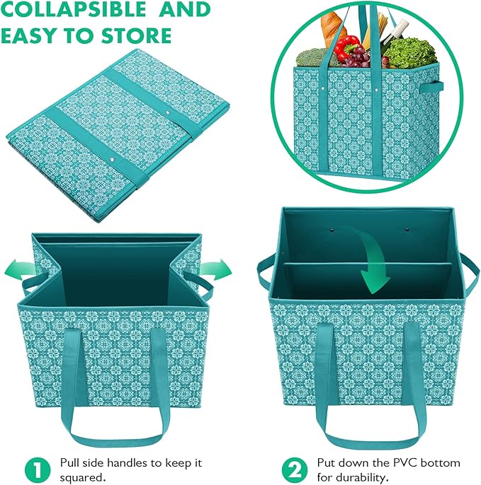 WISELIFE Reusable Grocery Bags [6 Pack],Large Grocery Tote Bag Water Resistant Shopping Bags Foldable Grocery Bag for Clothes,Shoes and Picnic,Green