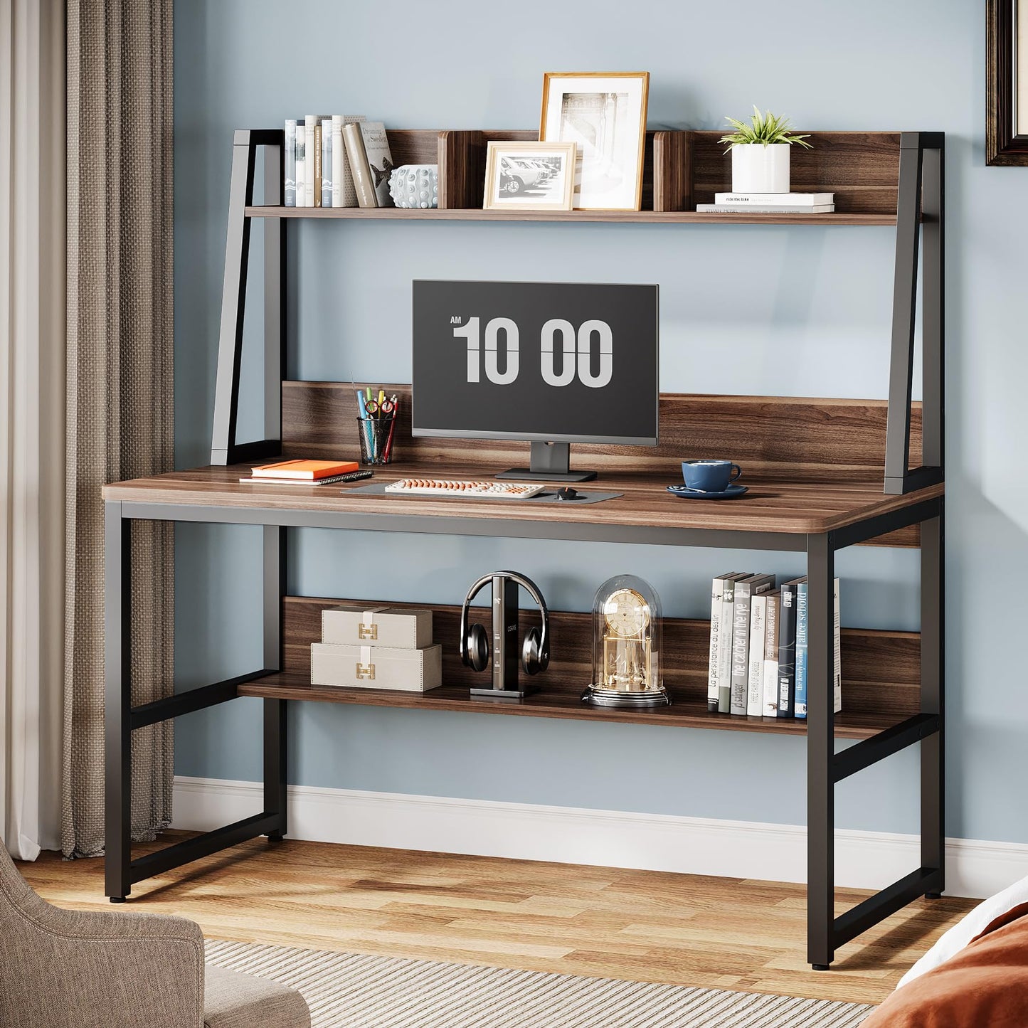 Tribesigns Computer Desk with Hutch, 47 inches Home Office Desk with Space Saving Design with Bookshelf for Small Spaces