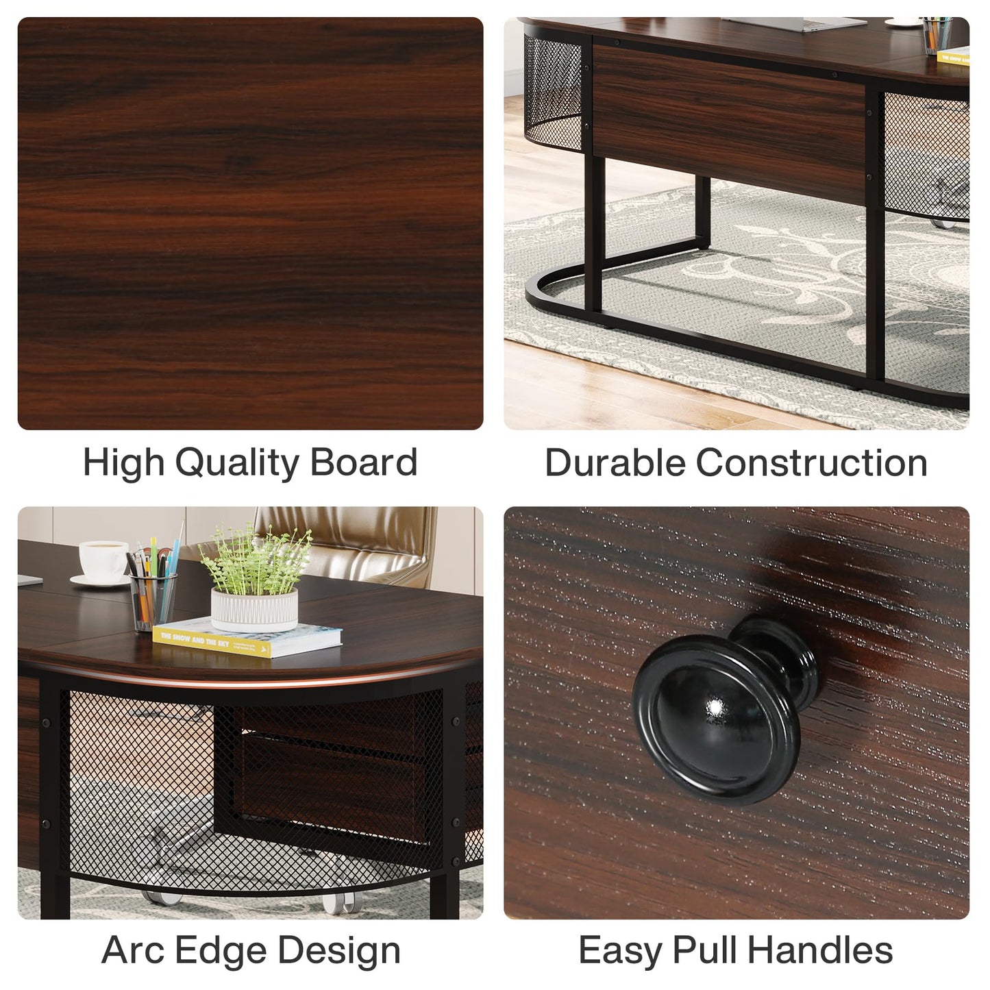 Tribesigns 63-Inch Executive Desk with 4 Drawers, Large Home Office Desk Computer Desk, Business Furniture Desk Workstation for Home Office, Dark Walnut
