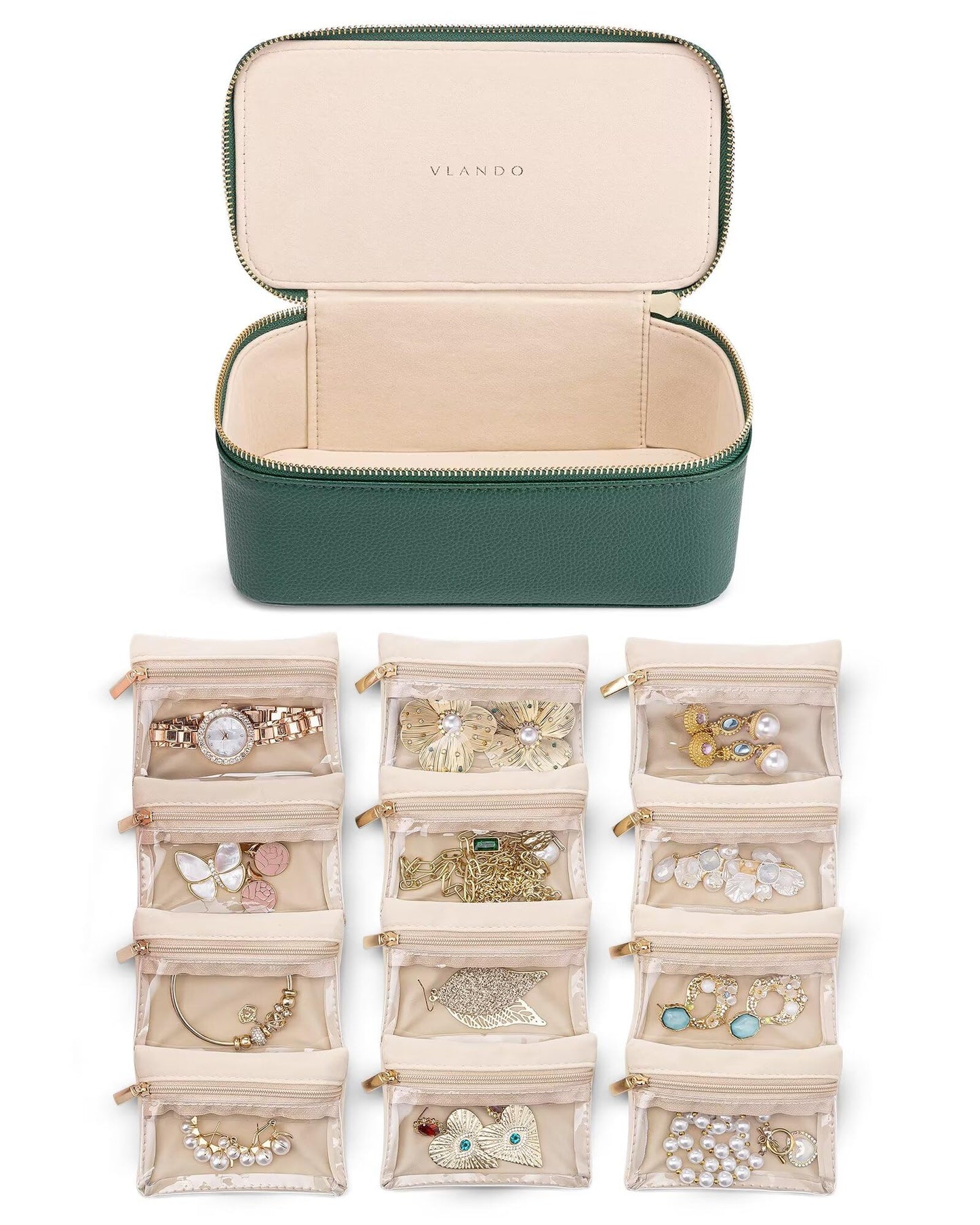 Vlando Travel Jewelry Case,Jewelry Travel Organizer for 12 Pcs Velvet Jewelry Pouches,Jewelry Box for Travelers Women Girls Birthday Gifts for Teen Trendy Stuff -Lake Blue