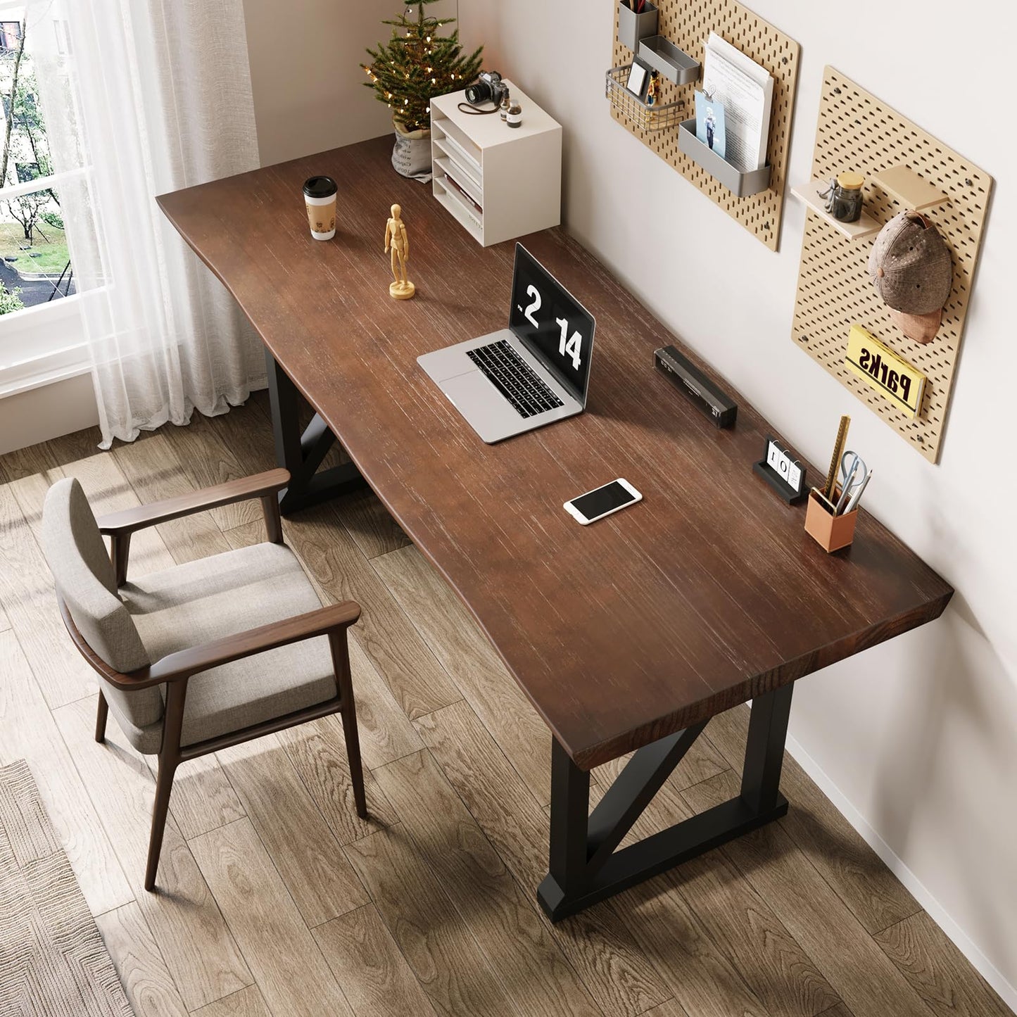 jmzx store Solid Wood Rustic Style 55-inch Computer Desk - Large Office Desk for Home Office, Modern and Simple Design, Ideal for Study, Writing, Dining