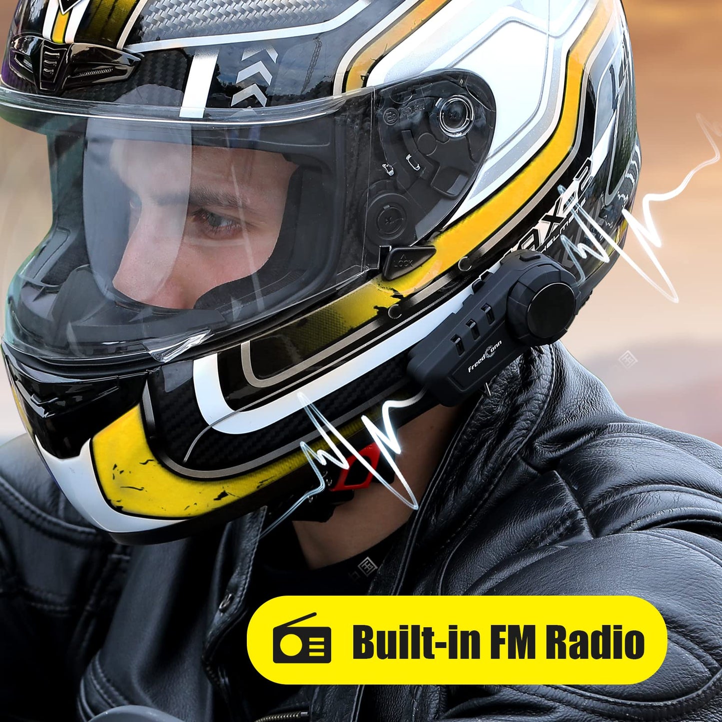 FreedConn KY PRO Motorcycle Helmet Bluetooth Headset, Motorcycle Communication Systems with CVC Noise Cancellation, Stereo Music, 6 Riders 0.75mi/1200m intercom, Dual Device Connection, IP65, 2 Pack