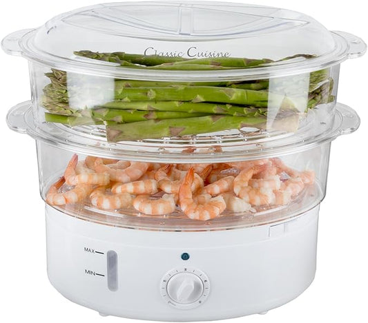Vegetable Steamer Rice Cooker- 6.3 Quart Electric Steam Appliance with Timer for Healthy Fish, Eggs, Vegetables, Rice, Baby Food by Classic Cuisine, 11"D x 11"W x 12.25"H