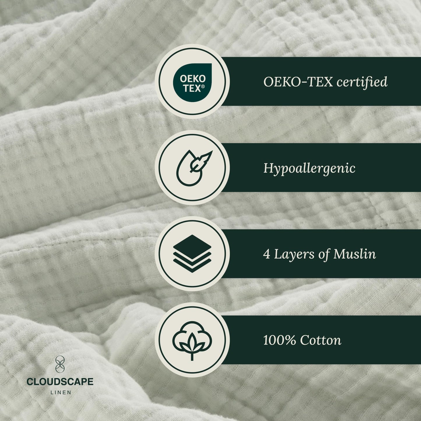 Soft 4 Layer Muslin Cotton Blankets Queen Size for Bed, 100% Cotton Blanket for All Season, Pre-Washed Gauze, Best Summer Blanket, 92x92, Seafoam Green