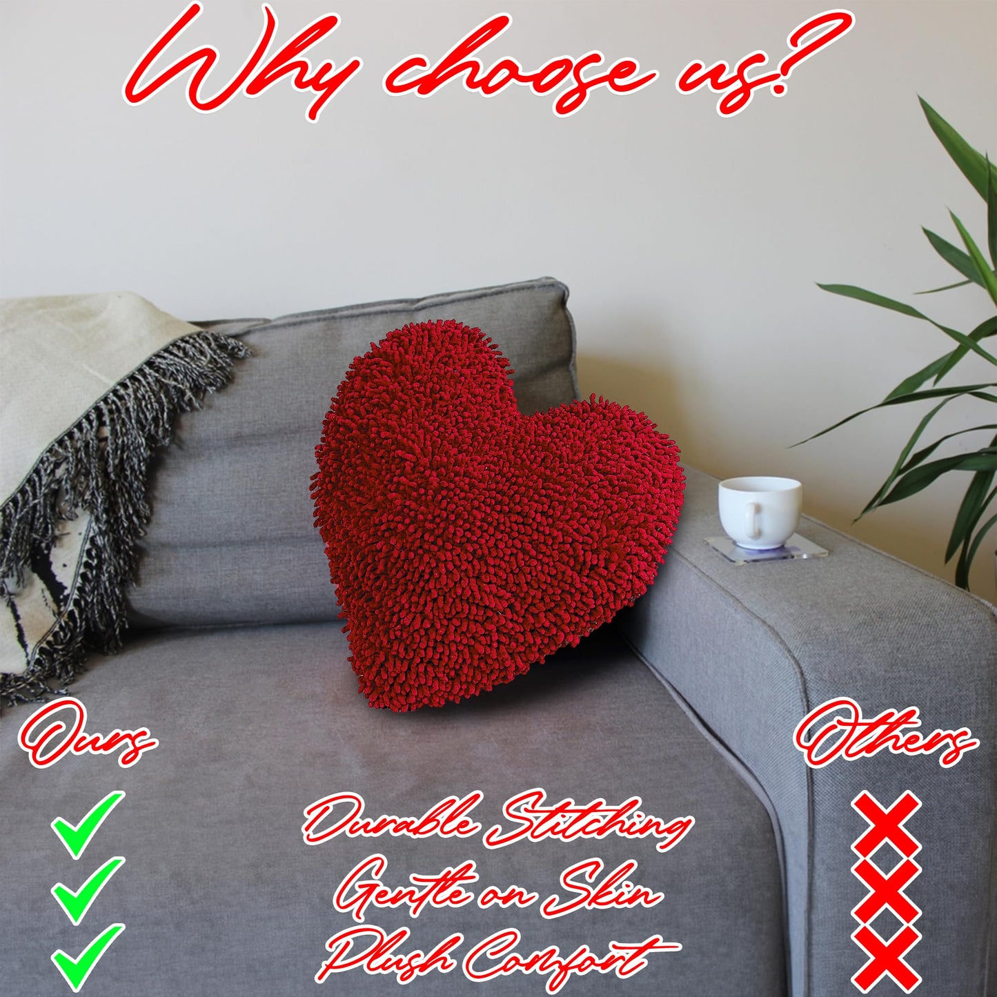 Fun Express Heart Shaped Chenille Pillow - 14 Inch - Valentine's Day Home Decor - for Valentine's for Your Loved one