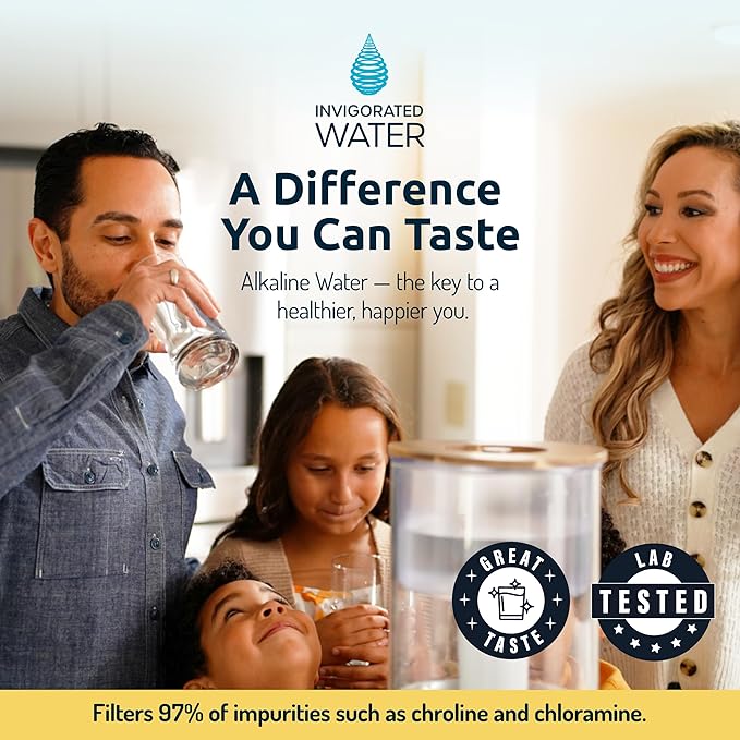 Invigorated Water PH001 - White Alkaline Water Filter – Replacement Filters for all Pitcher & Dispenser Filtration Systems – BPA-Free, Removes Chlorine, Heavy Metals – 96 Gallons/Filter (3-Pack)