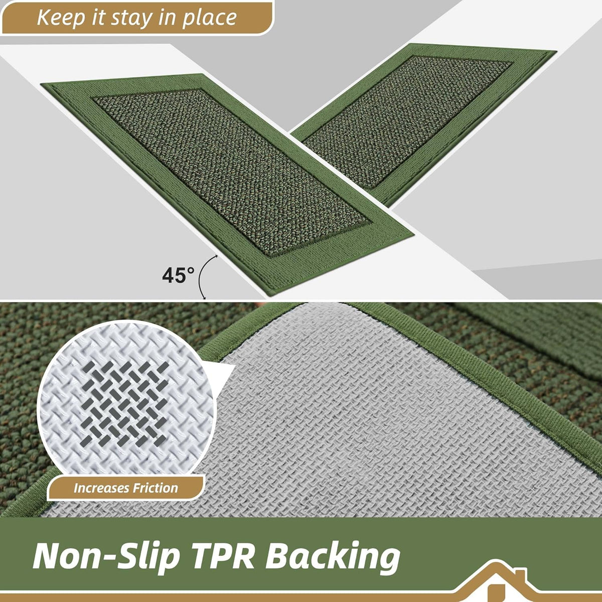 BEQHAUSE Indoor Door Mat 24" x 60", Dirt Trapper Door Mats Non-Slip Entryway Rugs Washable, Resist Dirt Absorbent Welcome Mat, Low Profile Floor Mats for Front Back Door and Entryway, Green