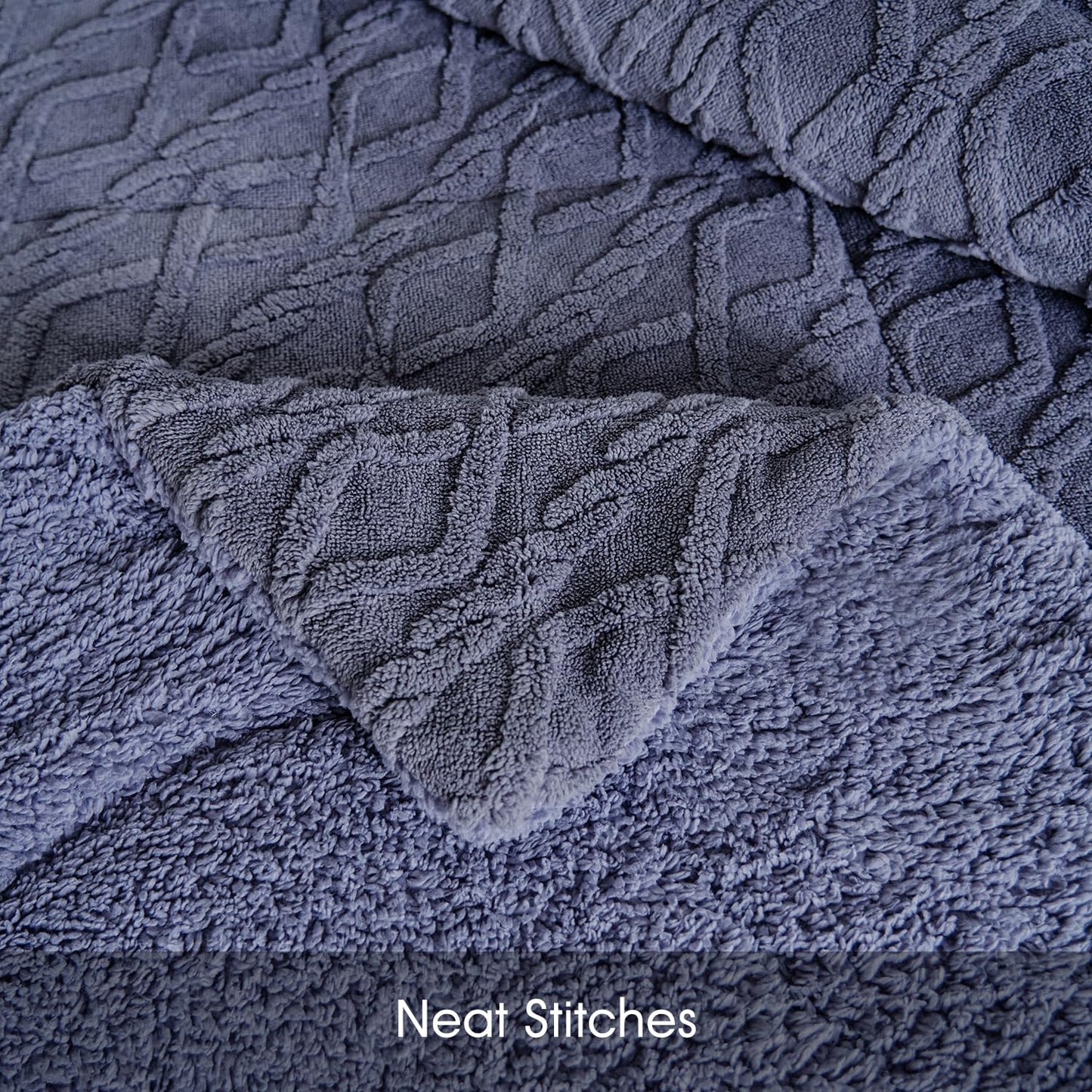 JML Luxury Sherpa Flannel Blanket 3-Piece, 3-Ply Winter Warm Bed Blanket with 2 Pillow Shams (Kintted Slate, King (79"x91"))
