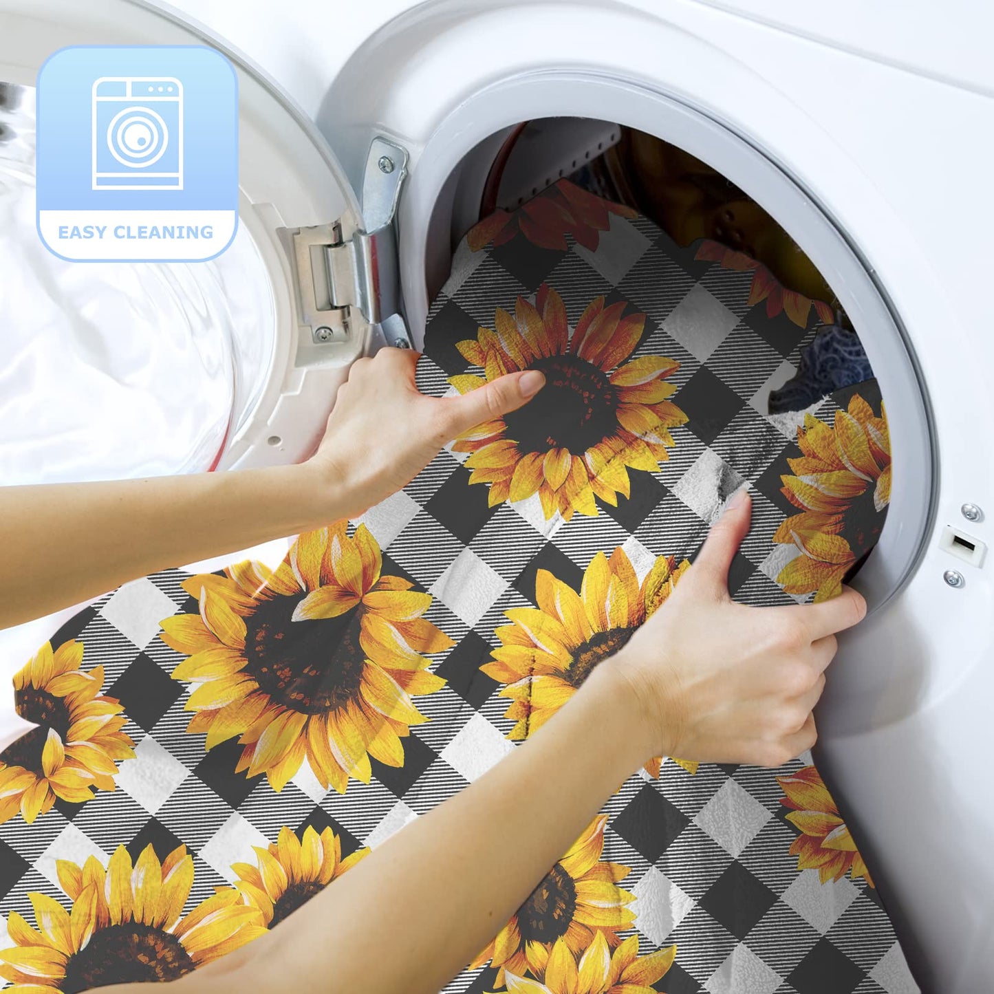 Reunbmq Super Soft Flannel Fleece Throw Blanket, Lightweight Sherpa Blankets Comfortable Bed Throws 3D Printed Blanket for Couch/Chair/Sofa/Bed/Dorm/Bedroom/Home (Sunflower Buffalo Plaid)