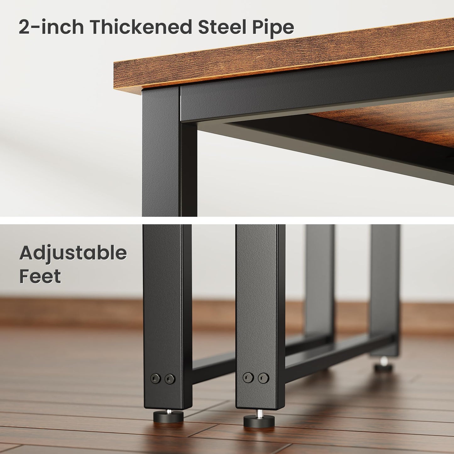 Huuger 55 x 24 inch Desk with Power Outlets & USB-C, Deeper & Thicker Desktop, Robust Metal Tubes, Computer Desk, Heavy Duty Office Desk, Work Gaming Desk for Home Office, Rustic Brown
