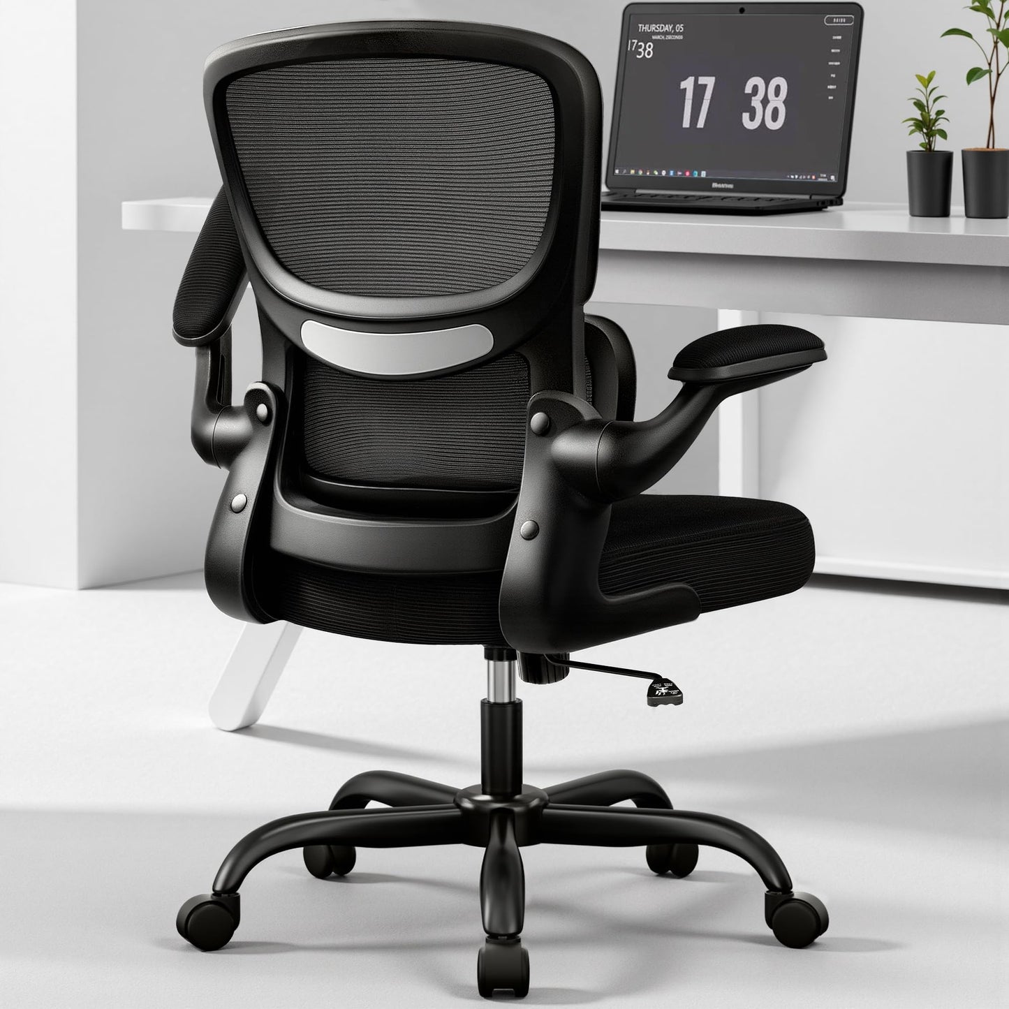 BESTFAIR Home Office Desk Chair, Ergonomic Office Chair with Lumbar Support and Adjustable Armrests, Office Chair, Breathable Mesh Mid Back Computer Chair, Modern Comfy Desk Chair