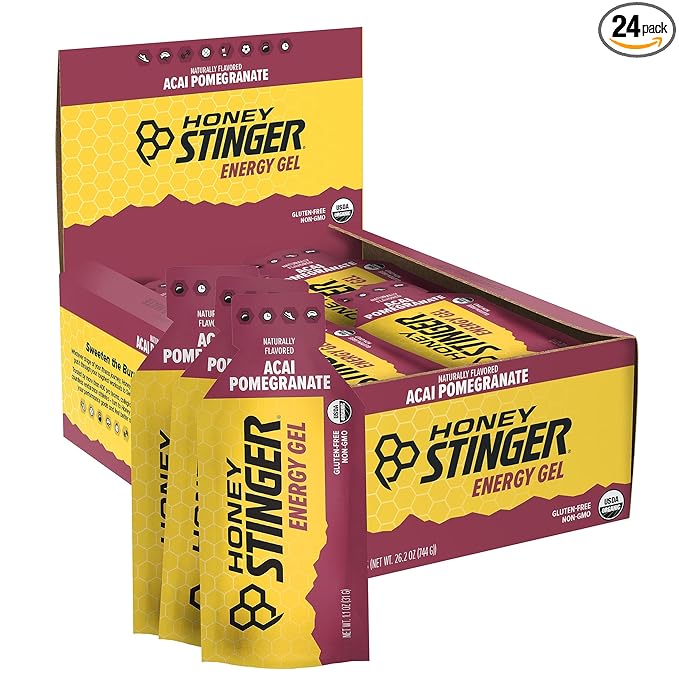 Honey Stinger Organic Acai Pomegranate Energy Gel | Gluten Free & Caffeine Free | For Exercise, Running and Performance | Sports Nutrition for Home & Gym, Pre and Mid Workout | 24 Pack, 26.4 Ounce