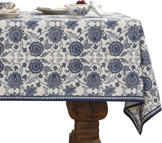 patdrea Designer Vintage Blue Rectangle Tablecloth,Linen Anti-Wrinkle Paisley Pattern Farmhouse Table Cloth,Decor Table Cover Cloth for Kitchen Dining,Christmas,Thanksgiving,55"x87"-Lantang a