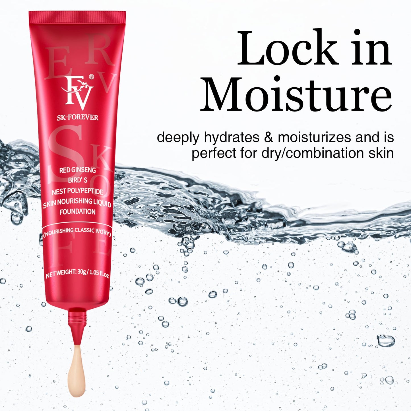 FV Dewy Foundation, Hydrating Formula & Medium Coverage, Waterproof, Long Lasting, Lightweight Liquid Foundation, Ideal For Dry/Combination Skin, 30g, Nourishing Classic Ivory