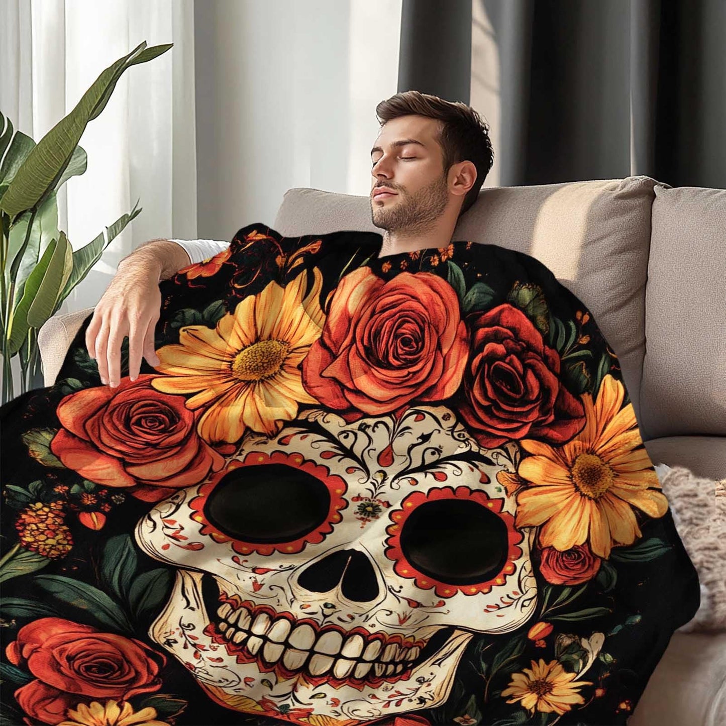 FexNuvko Sugar Skull Throw Blanket, Sugar Skull Gifts for Women, Day of The Dead Blanket, Soft Cozy Mexican Lightweight Fleece for Couch and Bed Room Decor, 50x60 Inches, 310 GSM, Single Side Printed