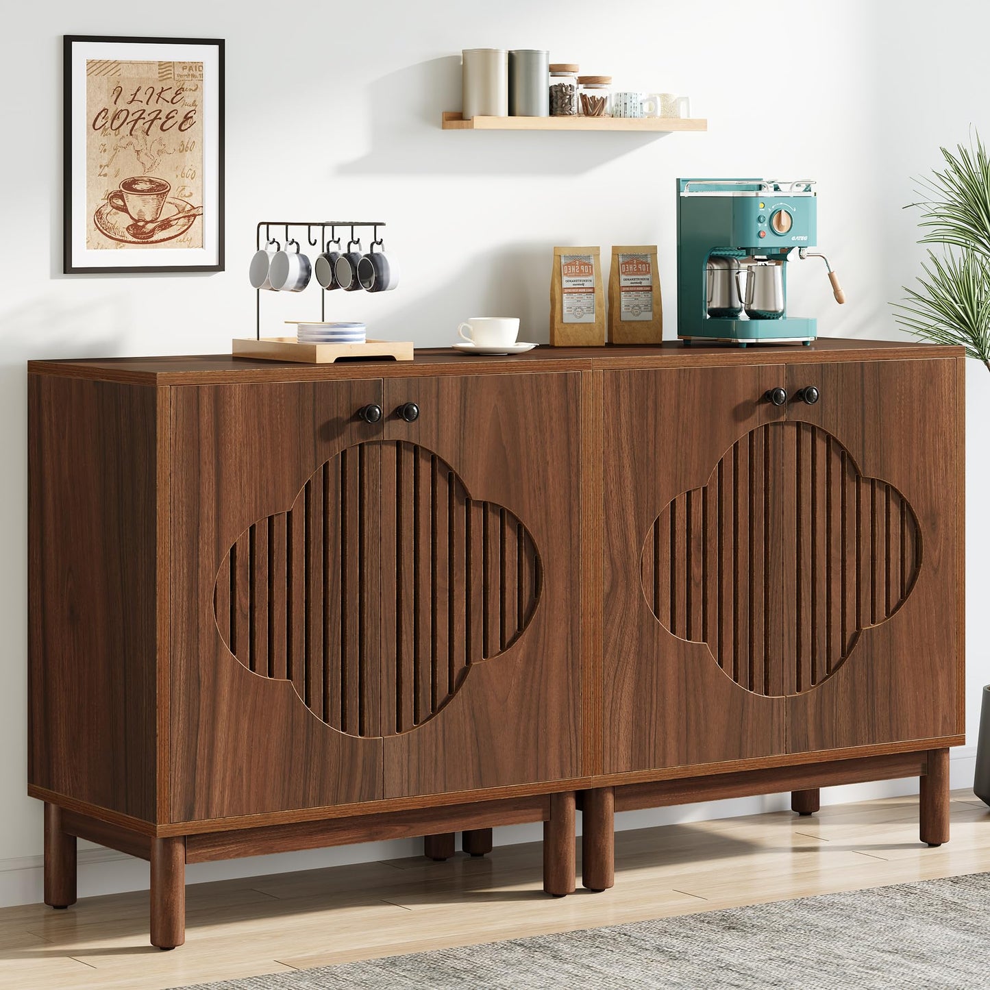 Tribesigns Sideboard Buffet Cabinet, 55" Storage Cabinet with Shelves and Doors, Modern Credenzas for Kitchen, Living Room, Dining Room, Rustic Walnut