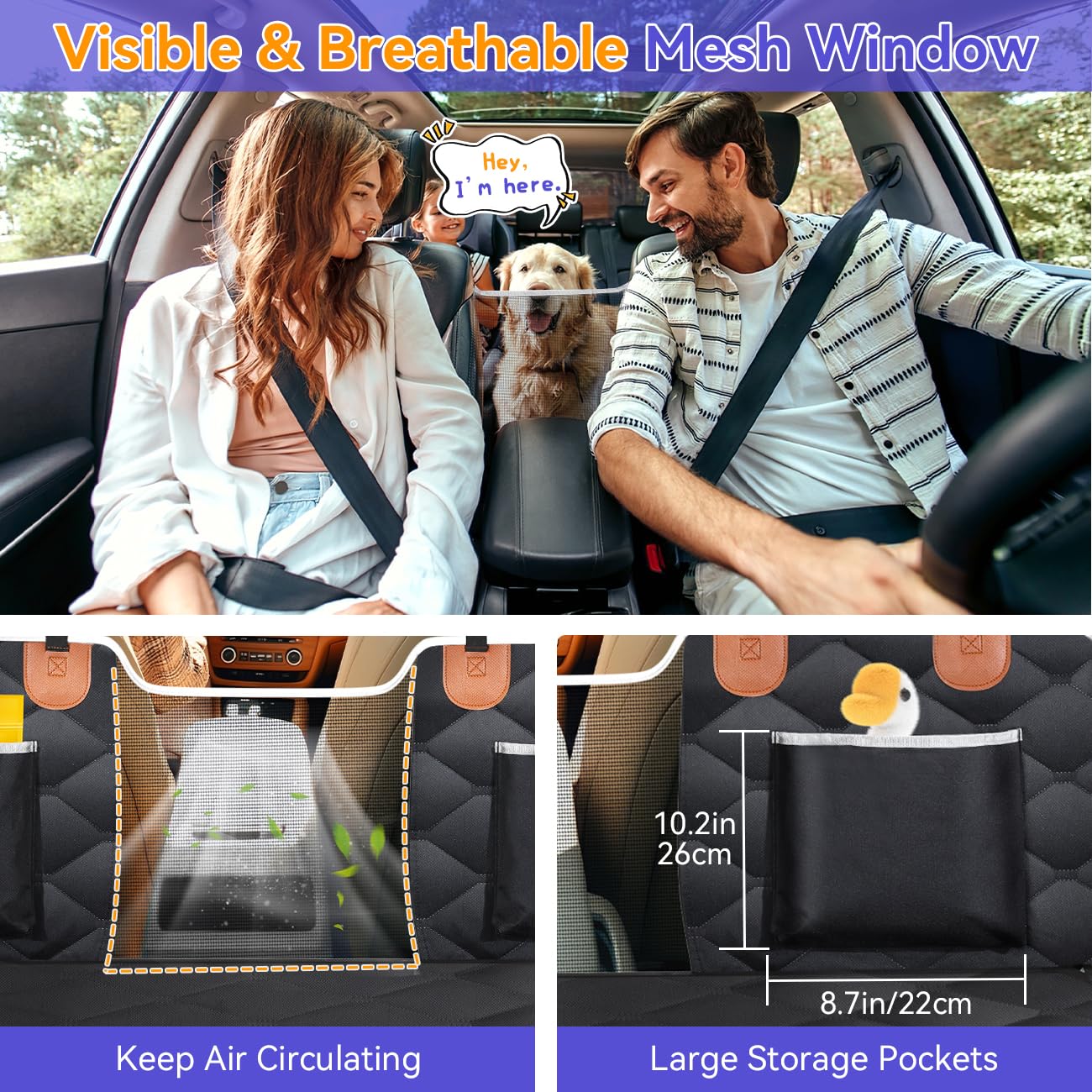 Pawaboo Dog Car Seat for Small Medium Large Dogs, Back Seat Extender for Dogs, Foldable Non-Slip Hard Bottom Pet Carseat, Hammock for Pet, All-Around Protection and Strong Support, Dark Black