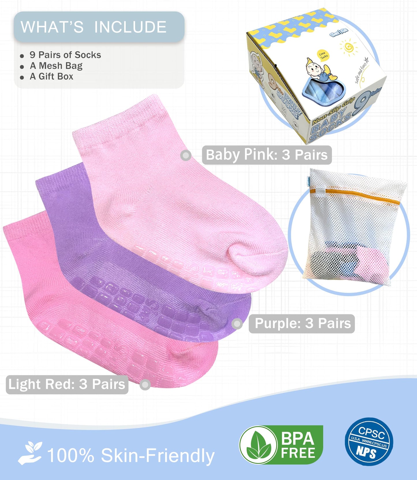 Simply Kids Baby Socks with Grips 12-18 Months Grippy Toddlers 12-24 2t Grippers 1-3 Years