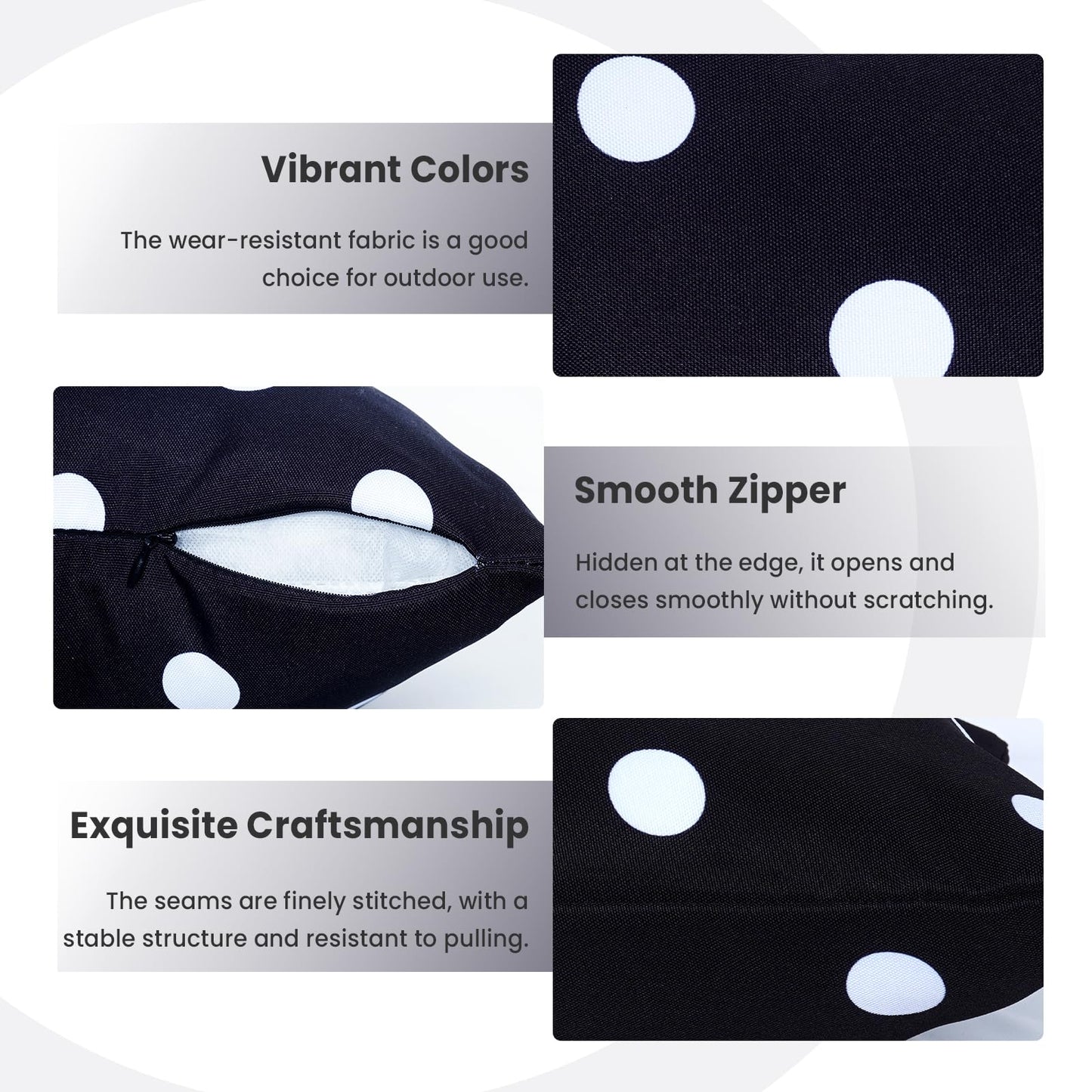 Eternal Beauty Set of 2 Waterproof Outdoor Pillow Covers for Spring Summer Patio Throw Pillows, Black White Polka Dot, 18X18 inches