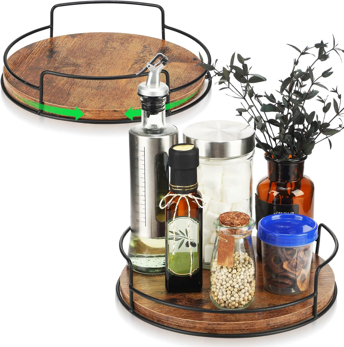 2 Pack Lazy Susan Organizer for Table Top Turntable 9'' and 10'' Wooden Lazy Susan Turntable for Cabinet Pantry Bathroom Kitchen Countertop Organizer Spice Organization