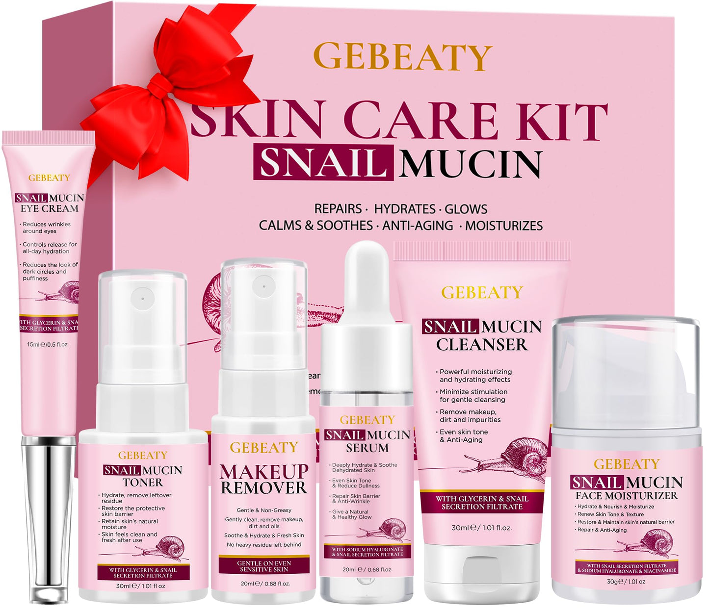 Skin Care Set for Women Teens,Snail Mucin Anti-aging Moisturize Repair Soothe Hydrate Facial Skin Care Routine Kit for Dull & All Skin,Travel Skincare Stocking Stuffers Christmas Gifts for Women