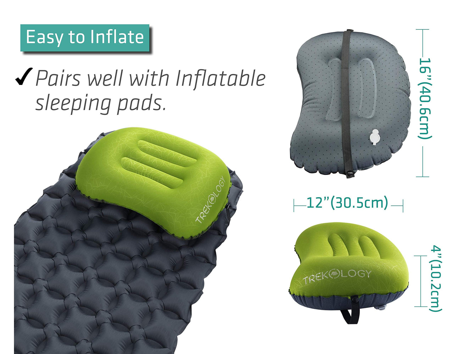 TREKOLOGY Ultralight Inflatable Camping Travel Pillow - ALUFT 2.0 Compressible, Compact, Comfortable, Ergonomic Inflating Pillows for Neck & Lumbar Support While Camp, Hiking, Backpacking