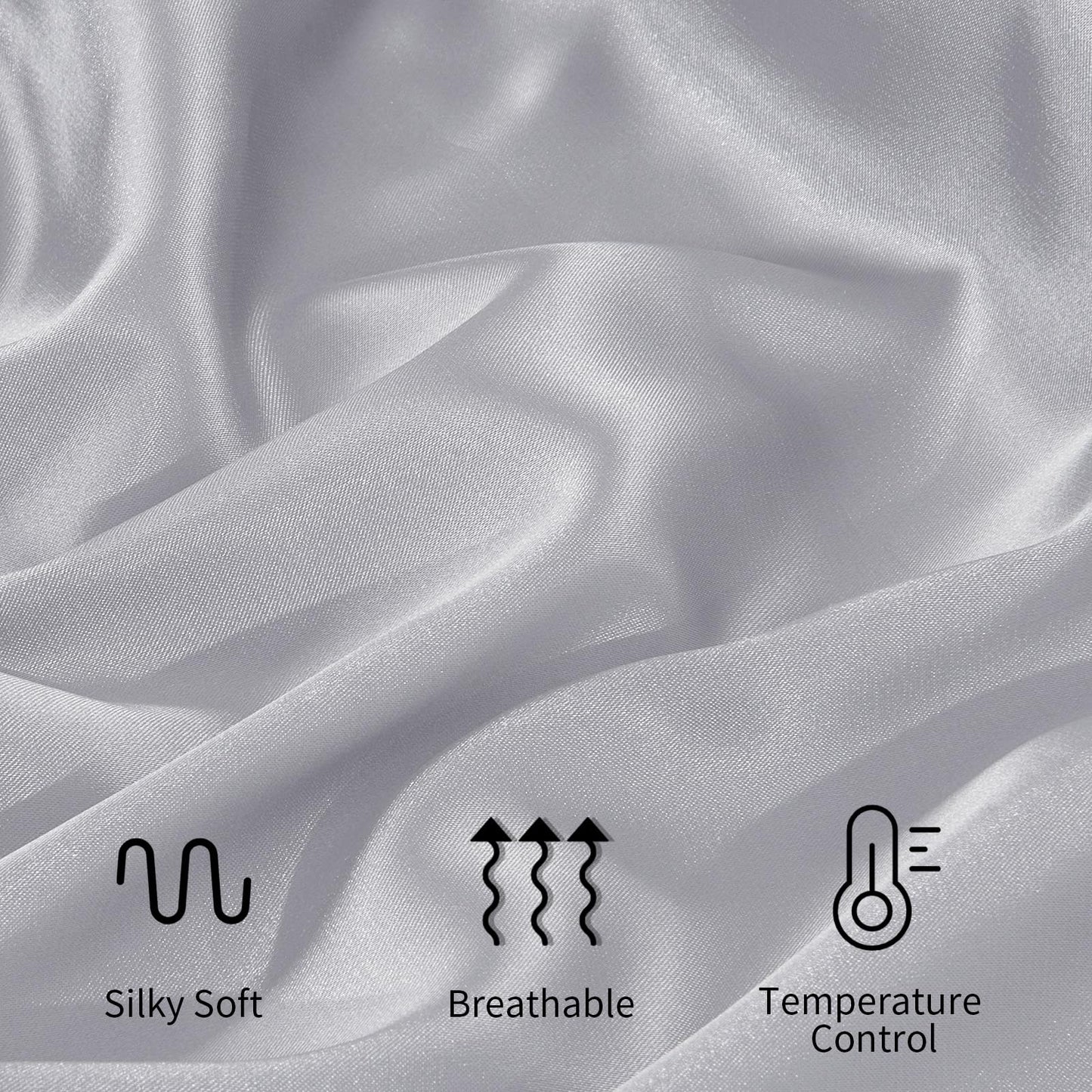 HOMBYS Curved Pillow Cases Queen Size 2 Pack-Silky Satin Side Sleeper Pillowcase Cover with Zipper-Smooth, Soft and Breathable for Hot Sleepers Hair and Skin (Queen-20 x30, Silver Grey)
