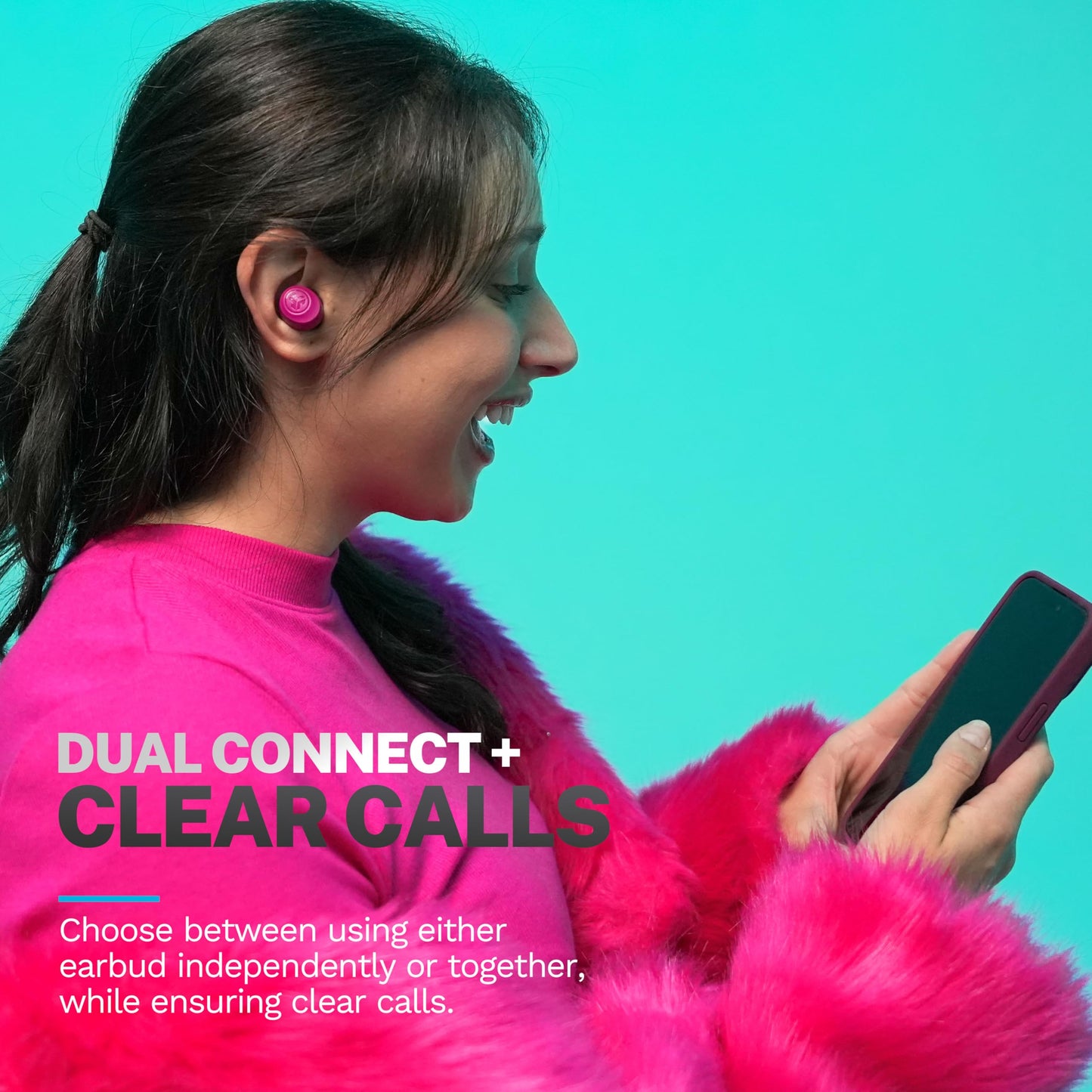 JLab Go Air Pop+ True Wireless Earbuds, in Ear Headphones, Bluetooth Earphones, 35H Playtime Ear Buds, Bluetooth Earbuds with Microphone, USB-C Charging Case, Dual Connect, EQ3 Sound, Dark Pink